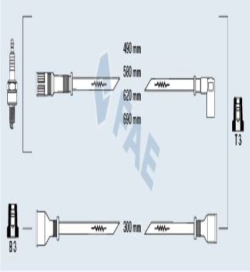 CB141P1 JUEGO CABLES DE BUJIAS FAE 83720 VOLKSWAGEN DERBY, GOLF, POLO, JETTA, PASSAT 1.0/1.1/1.3 74->