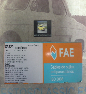 CB162P1 JUEGO CABLES DE BUJIAS FAE 83320 CITROEN BX, PEUGEOT 205, 309, 405 1.5/1.6/1.9/GTI