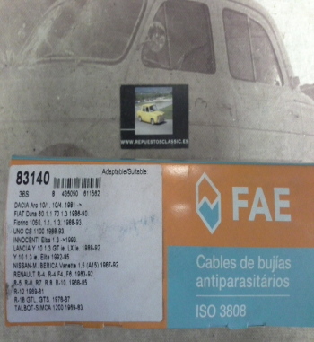 CB173P1 JUEGO CABLES DE BUJIAS FAE 83140 RENAULT 4, 5, 6, 7, 8, 10, 12, 18, SIMCA 1200, LANCIA Y10, FIAT UNO, INNOCENTI ELBA, NI