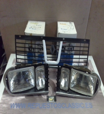 OFI09 JUEGO OPTICAS FAROS COMPLETOS KINBY H4+H1 CON BISEL Y REJILLA DELANTERA RENAULT 12 S 74->