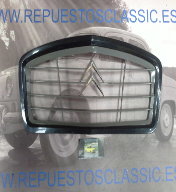 RJ215 P4 REJILLA CITROEN 2CV PLASTICO GRIS Y MARCO NEGRO ANAGRAMA CROMO ANTIGUO STOCK