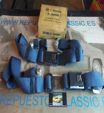 OFI01**** JUEGO CINTURONES SEGURIDAD GRISES SEAT 600, 850, RENAULT DAUPHINE, 4CV, 4, 6, 8, SIMCA 1000 HOMOLOGADOS ANTIGUO STOCK