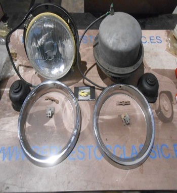ISE105* JUEGO FAROS COMPLETOS CON COCOS, BISELES Y GRAPAS SEAT 124 FOCO EUROPEO ( DIFUSOR LUZ PLATA )
