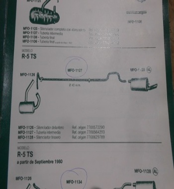 1127 P8 TUBERIA INTERMEDIA FONOS RENAULT 5 TS REF. 7700564293