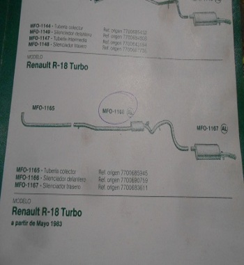 1166 P9 SILENCIOSO INTERMEDIO FONOS RENAULT 18 TURBO REF. 7700690759