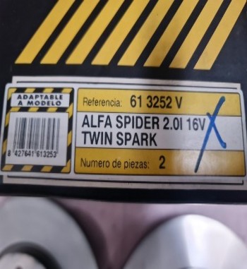 PFR01 613252V JUEGO DISCOS FRENO VENTILADOS ALFA ROMEO SPYDER 2.0 i 16V TWIN SPARK 256 mm ANTIGUO STOCK FRENOS ZARAGOZA