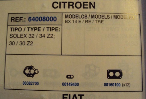 8000 KIT JUNTAS CARBURADOR SOLEX 32/34 Z2; 30/30 Z2