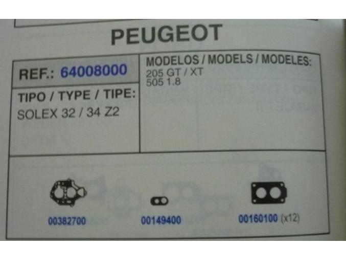 8000 KIT JUNTAS CARBURADOR SOLEX 32/34 Z2; 30/30 Z2