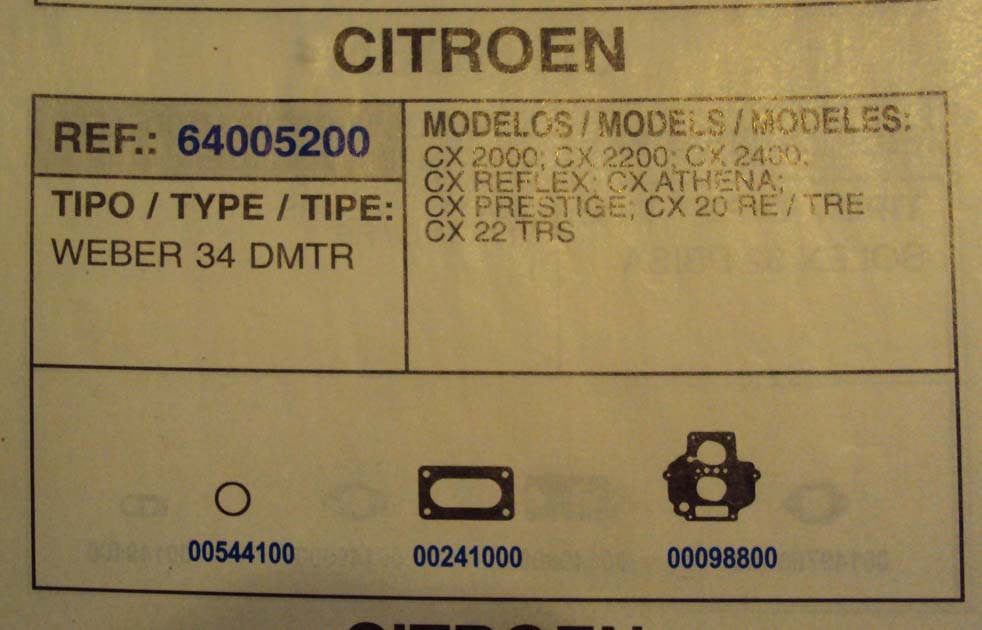 5200 KIT JUNTAS CARBURADOR WEBER 34 DMTR (TIPO 1)