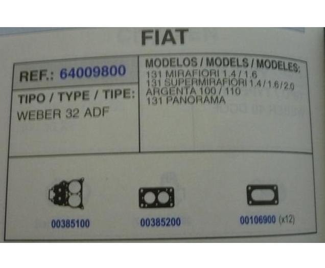 9800 KIT JUNTAS CARBURADOR WEBER 32 ADF