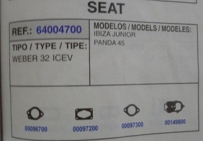 4700 KIT JUNTAS CARBURADOR WEBER 32 ICEV (TIPO 2)