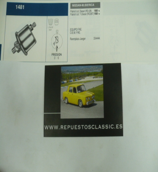 1481 TRANSMISOR ACEITE NISSAN PATROL 6 CILINDROS DIESEL REMPLAZA JAEGER 334444