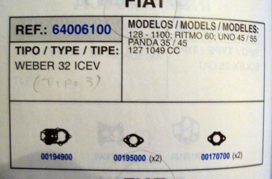 6100 KIT JUNTAS CARBURADOR WEBER 32 ICEV (TIPO 3)