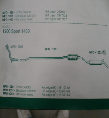 1051 TUBO SILENCIADOR DELANTERO SEAT 1200 SPORT