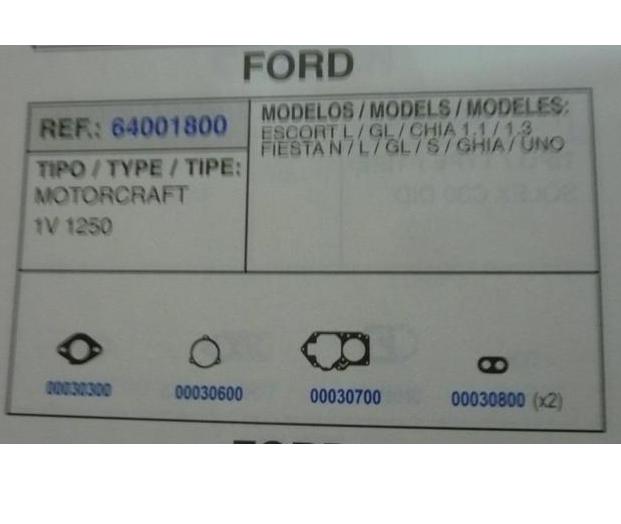 1800 KIT JUNTAS CARBURADOR MOTORCRAFT 1V 1250