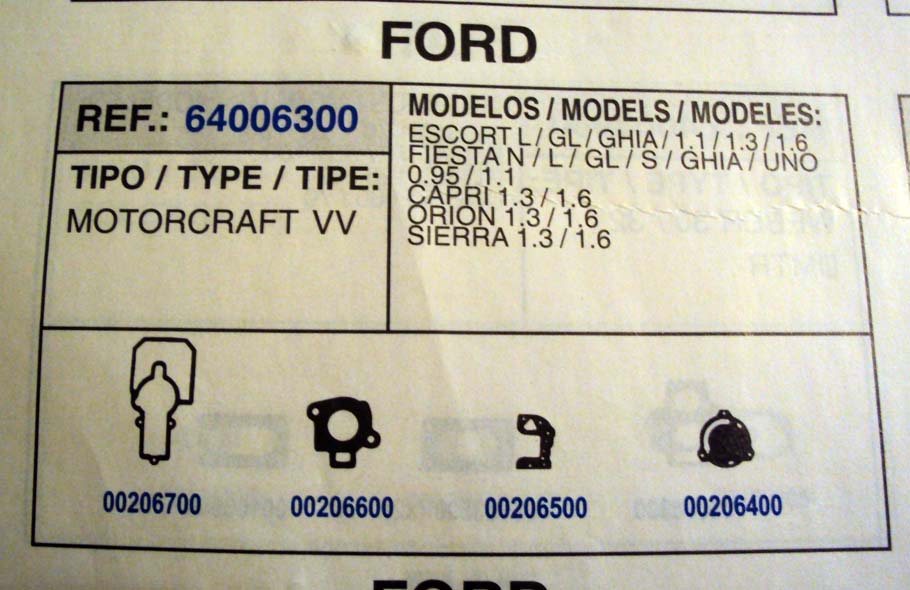 6300 KIT JUNTAS CARBURADOR MOTORCRAFT VV