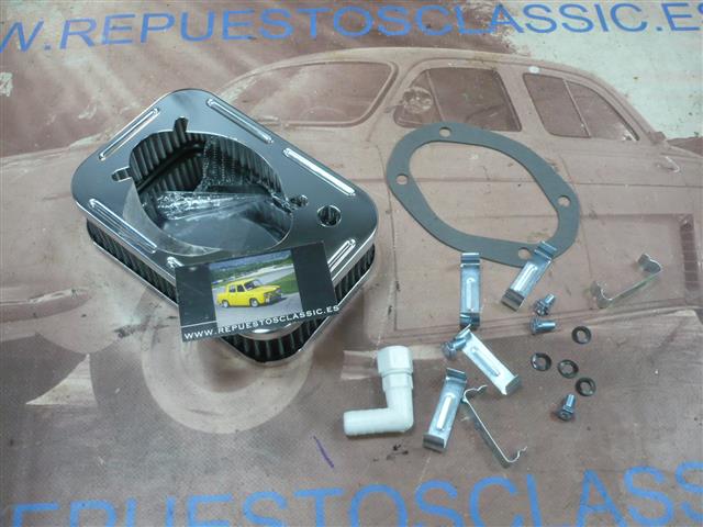 BT01 FILTRO AIRE CROMADO WEBER 32, 34 SEAT 124, RENAULT 8, 5, 12