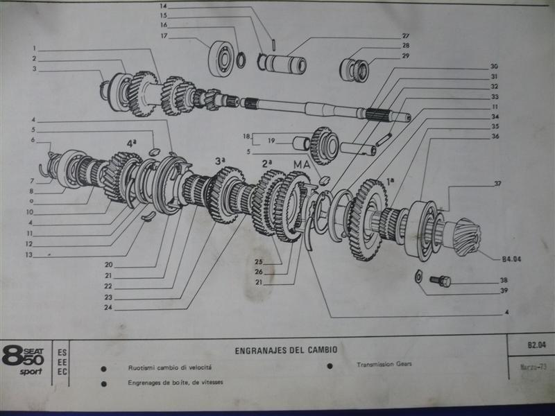 CC172C FIG.34 PIÑON I VELOCIDAD 40 DIENTES COMPLETO CON SINCRONIZADO CAJA CAMBIOS SEAT 850, 133
