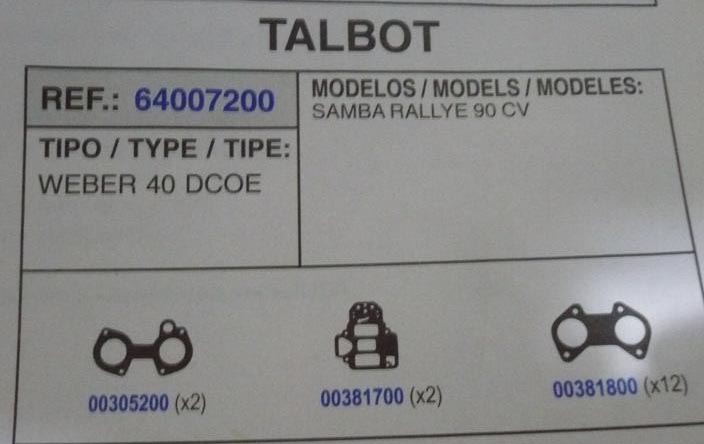 7200 KIT JUNTAS CARBURADOR WEBER 40 DCOE
