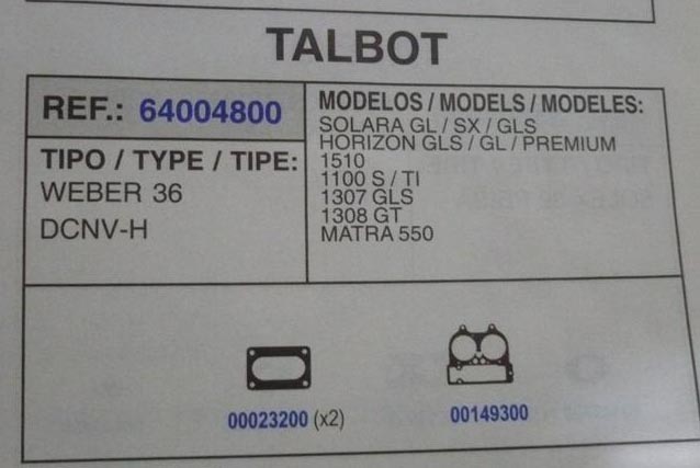 4800 KIT JUNTAS CARBURADOR WEBER 36 DCNVH