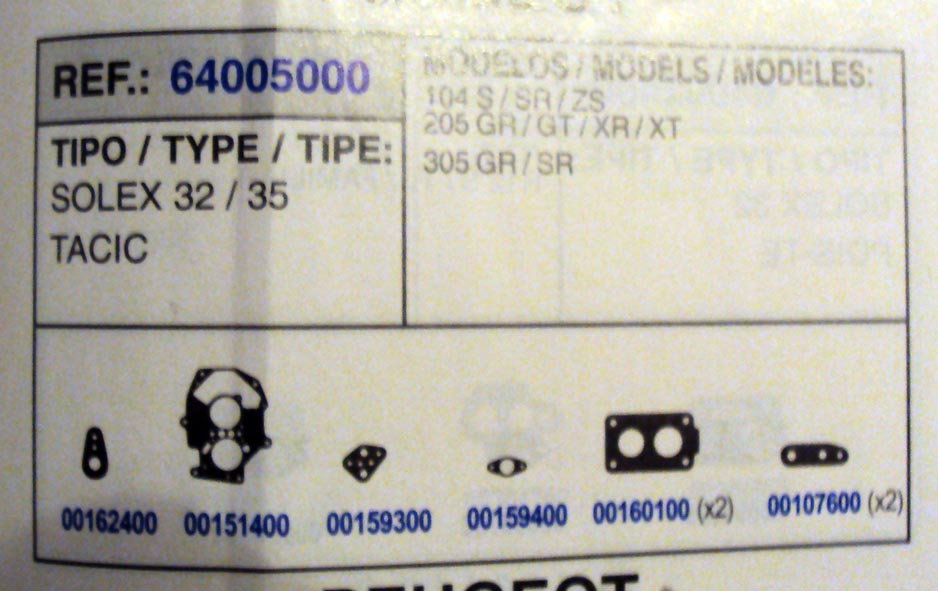 5000 KIT JUNTAS CARBURADOR SOLEX 32-35 TACIC, SOLEX 32-35 CICSA