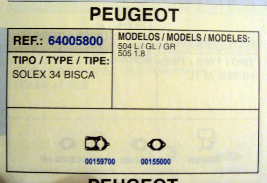 5800 KIT JUNTAS CARBURADOR SOLEX 34 BISCA