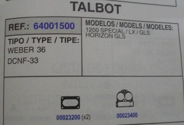 1500 KIT JUNTAS CARBURADOR WEBER 36 DCNF 33