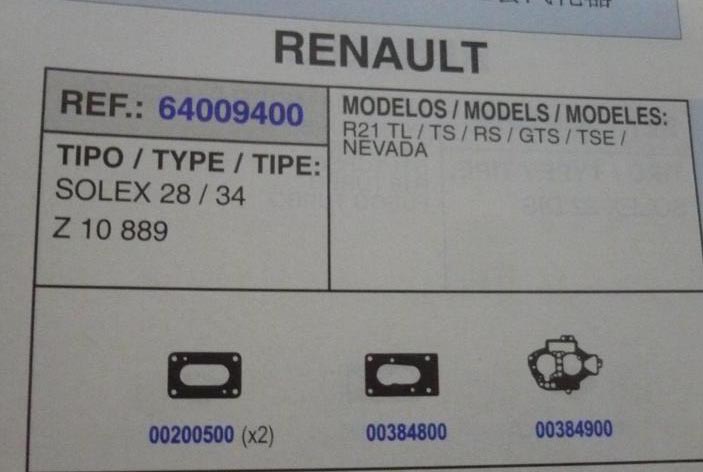 9400 KIT JUNTAS CARBURADOR SOLEX 28-34 Z 10 889