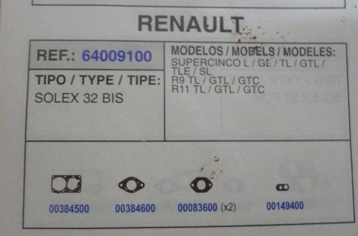 9100 KIT JUNTAS CARBURADOR SOLEX 32 BIS