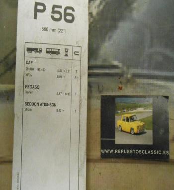 ESCOBILLA LIMPIAPARABRISAS VEHICULO INDUSTRIAL 560mm DOGA P56 DAF XF95, PEGASO TRONER, SEDDON ATKINSON STRATO