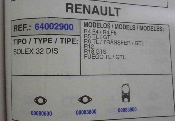 2900 KIT JUNTAS CARBURADOR SOLEX 32 DIS