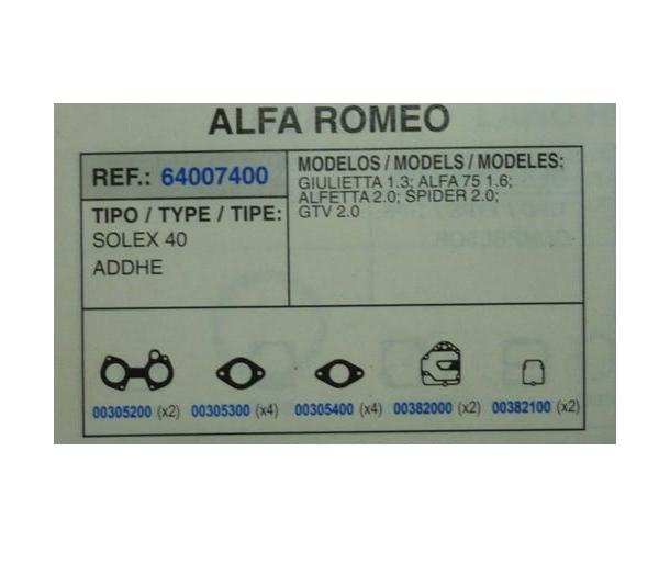 7400 KIT JUNTAS CARBURADOR SOLEX 40 ADDHE
