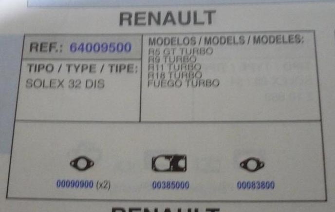 9500 KIT JUNTAS CARBURADOR SOLEX 32 DIS (TIPO 2)