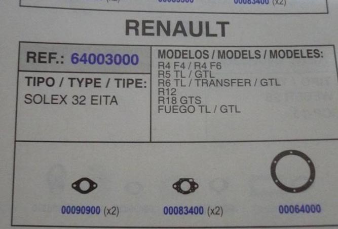 3000 KIT JUNTAS CARBURADOR SOLEX 32 EITA