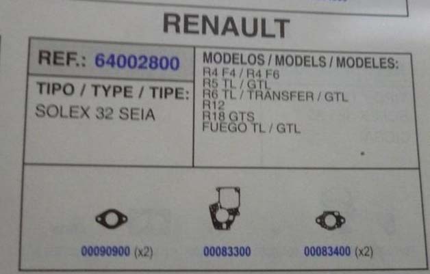 2800 KIT JUNTAS CARBURADOR SOLEX 32 SEIA