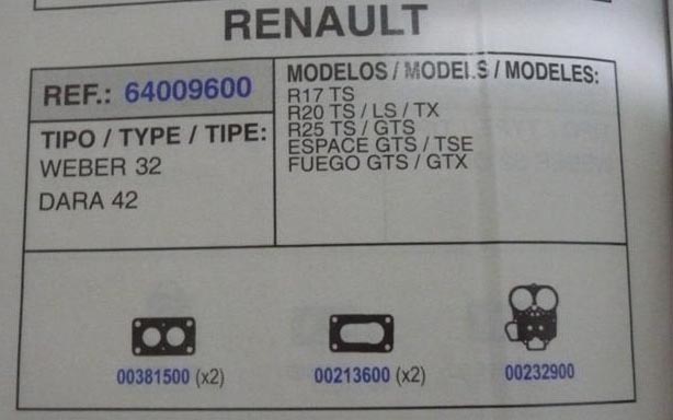 9600 KIT JUNTAS CARBURADOR WEBER 32 DARA 42