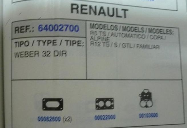 2700 KIT JUNTAS CARBURADOR WEBER 32 DIR (TIPO 2)